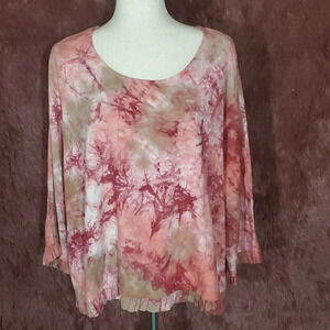 For Cynthia Tie Dye Ruffle Hem Linen Blouse